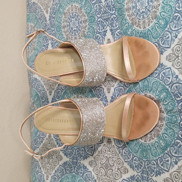Pink/Blush Fashion Nova Sling-Back Jeweled Heels - Picture 2 of 5